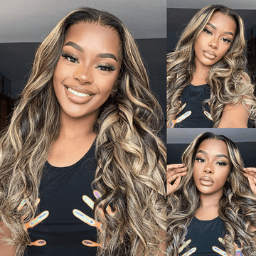 16-32inch Balayage Highlight Hair 13x4 Transparent Lace Front Human Hair Wigs Pre Plucked Honey Blonde Brown Wigs With Baby Hair