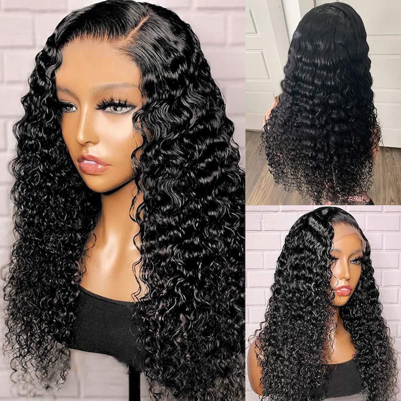 Undetectable Transparent 13X6 Lace Front Wigs Deep Wave Curly Wigs Black Wigs