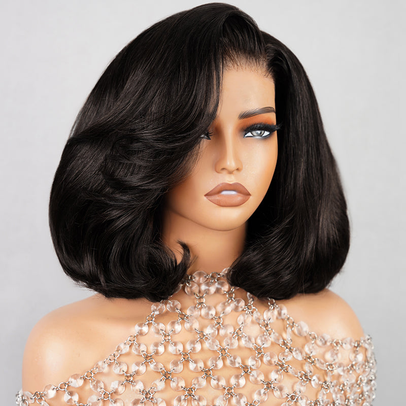{Super Sale} Megalook Limited Design #4 Chocolate Brown Pre Cut Glueless 5x6 Lace Closure Bob Wig