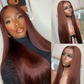 New #33 Red Brown Auburn Color Straight Human Hair Wig HD Lace 5x5/13x4 Lace Frontal Wigs