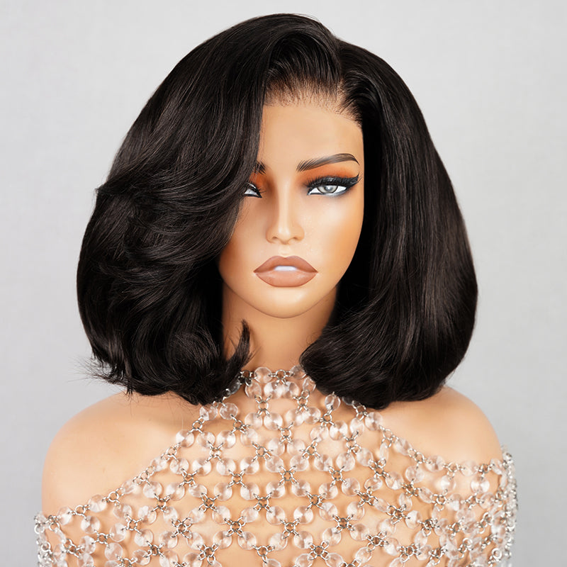 {Super Sale} Megalook Limited Design #4 Chocolate Brown Pre Cut Glueless 5x6 Lace Closure Bob Wig