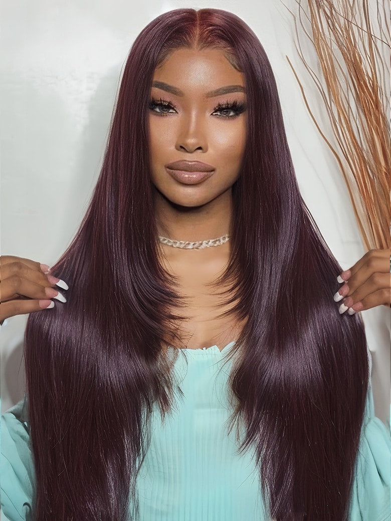 13X4 Lace Frontal Black Cherry Layered Straight Pre-Everything Glueless Wig 150% Density