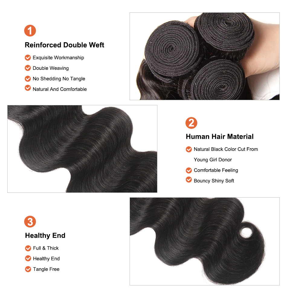 Megalook 3/4 Bundles Body Wave Hair 10A Brazilian Human Hair Bundles Natural Hair Extensions