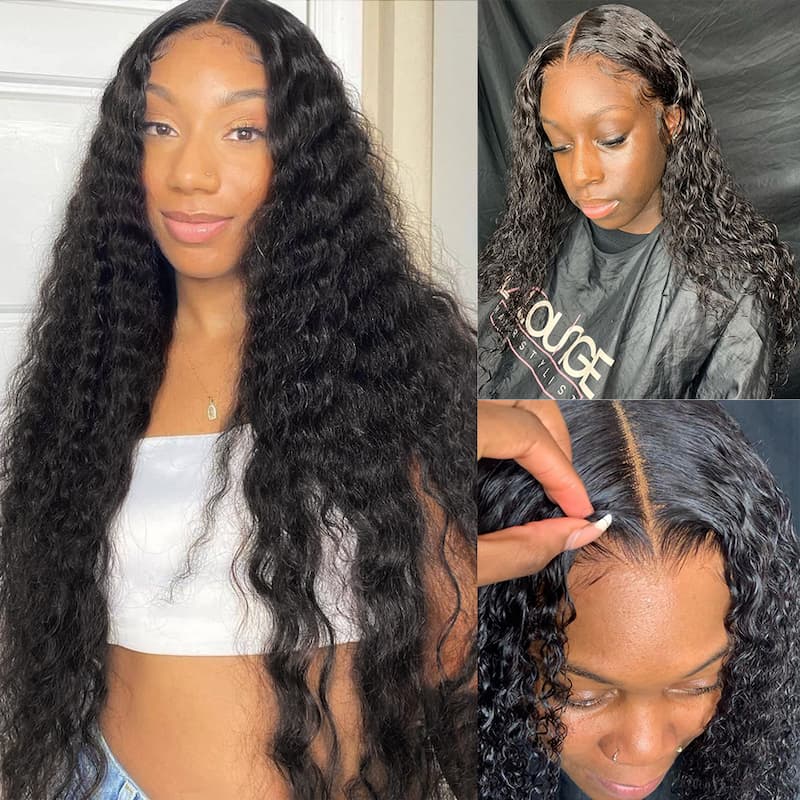 Undetectable Transparent 13X6 Lace Front Wigs Deep Wave Curly Wigs Black Wigs