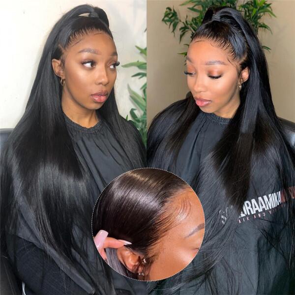 Transparent 13X6 Lace Front Wig Straight Human Hair Wigs Preplucked With Baby Hair
