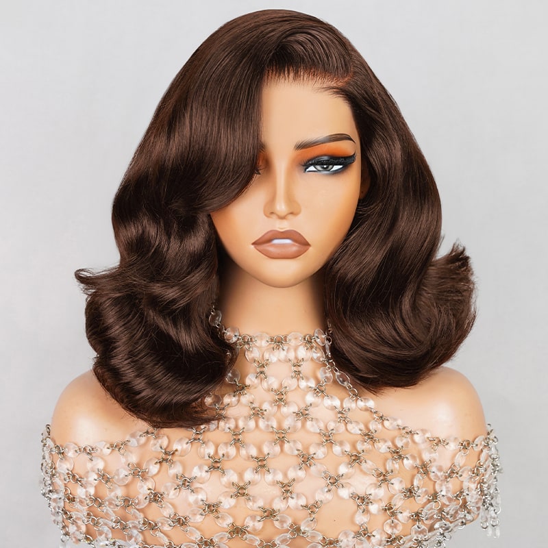 {Super Sale} Megalook Limited Design #4 Chocolate Brown Pre Cut Glueless 5x6 Lace Closure Bob Wig