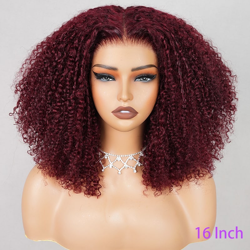 (Super Deal)Megalook Salon-Quality Minimalist 6 Inch Deep Part Hairline Super Double Drawn Kinky Curl Natural Black/#99J/#1b/30 Balayage Middle part Glueless Pre-Cut Lace Closure Wig