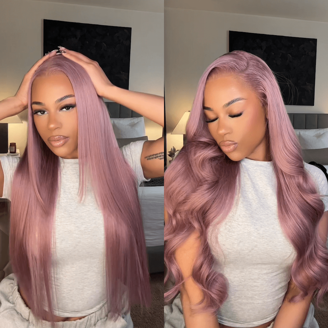 Megalook Ash Purple 6x5 Pre-Cut Glueless & 13x4 Lace Front Wigs Rose Gold Hair Color Frontal Wigs Human Hair