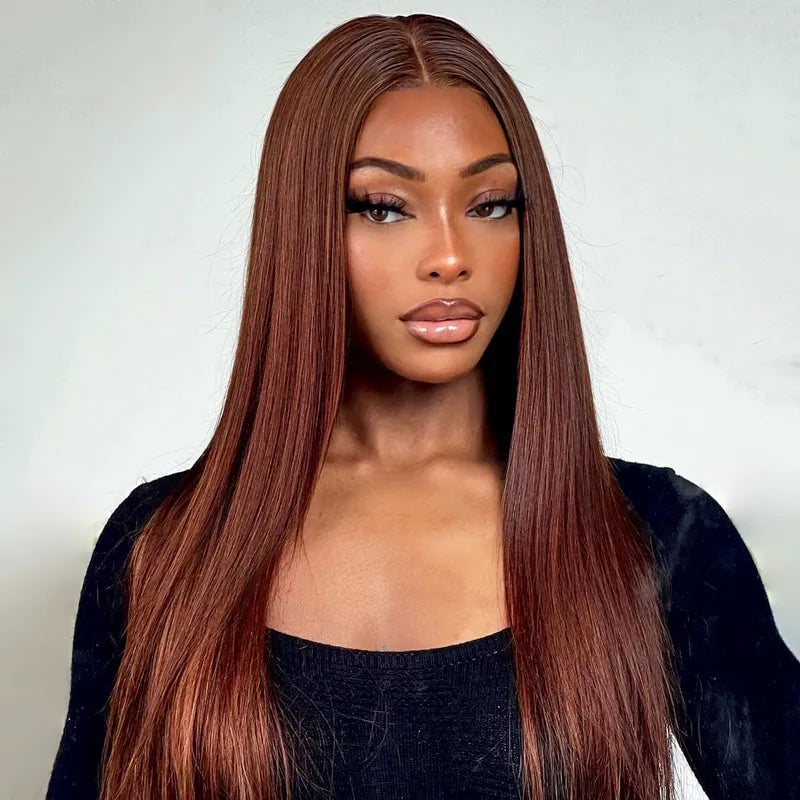 New #33 Red Brown Auburn Color Straight Human Hair Wig HD Lace 5x5/13x4 Lace Frontal Wigs