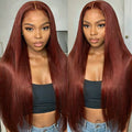 New #33 Red Brown Auburn Color Straight Human Hair Wig HD Lace 5x5/13x4 Lace Frontal Wigs