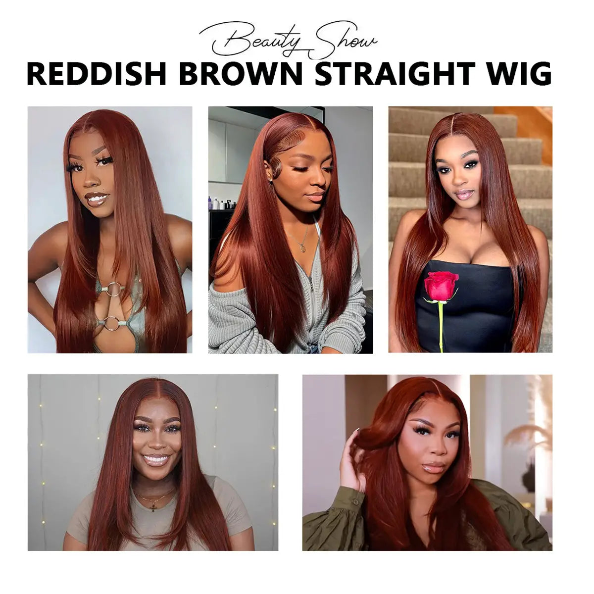 New #33 Red Brown Auburn Color Straight Human Hair Wig HD Lace 5x5/13x4 Lace Frontal Wigs