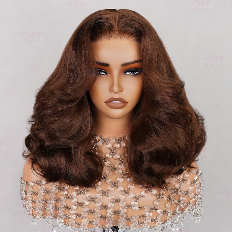 {Super Sale} Megalook Limited Design #4 Chocolate Brown Pre Cut Glueless 5x6 Lace Closure Bob Wig