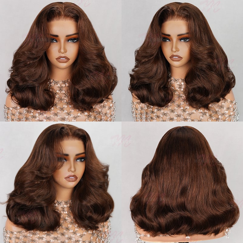 {Super Sale} Megalook Limited Design #4 Chocolate Brown Pre Cut Glueless 5x6 Lace Closure Bob Wig