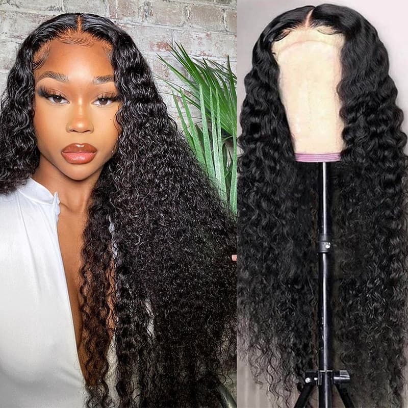 Undetectable Transparent 13X6 Lace Front Wigs Deep Wave Curly Wigs Black Wigs