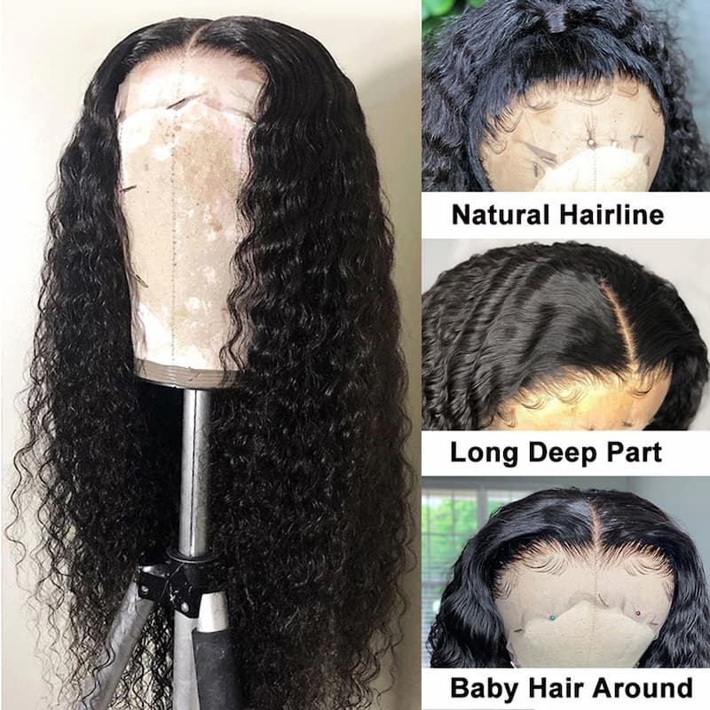 Undetectable Transparent 13X6 Lace Front Wigs Deep Wave Curly Wigs Black Wigs