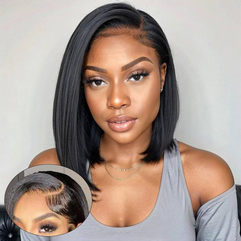 {Super Sale} Upgrade Pre Cut Straight Bob 6X5/13x4 HD Lace Glueless Wear Go Closure Wig With Pre-plucked Edges