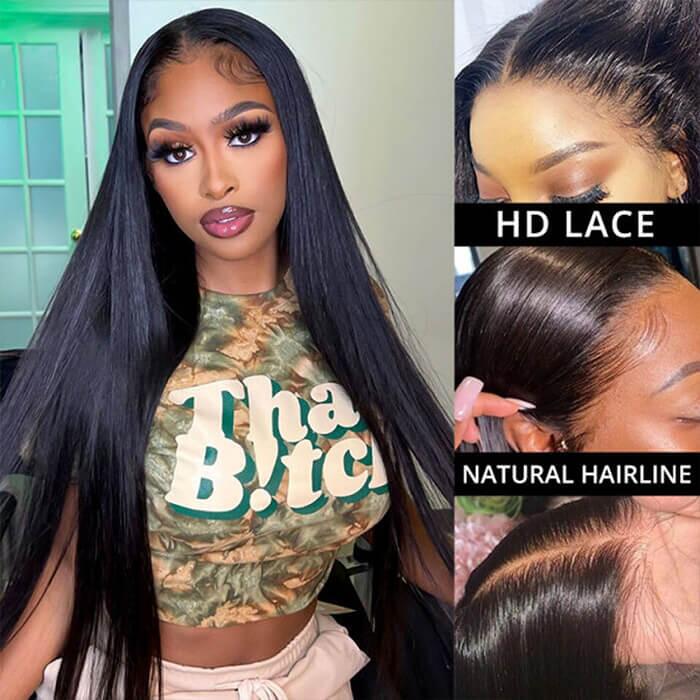 Glueless Human Hair Wigs 5x5 HD Lace Closure Wigs Already Bleached Knots With Baby Hair