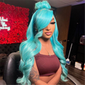Megalook New Bluish Green Wig Straight/Wavy Side Part Wig For Black Woman Lace Frontal Human Hair Wigs