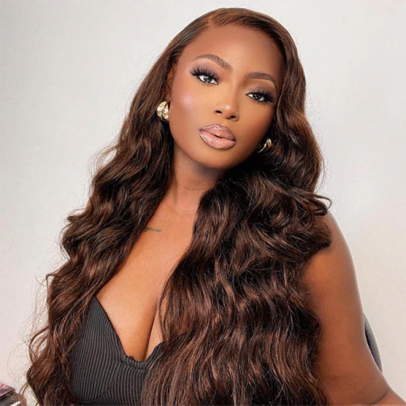 (Super Sale) Megalook 13x4 5x5 6x5 Pre Cut Transparent Chocolate Lace Closure Wigs #4 Dark Brown Color Human Hair Wigs