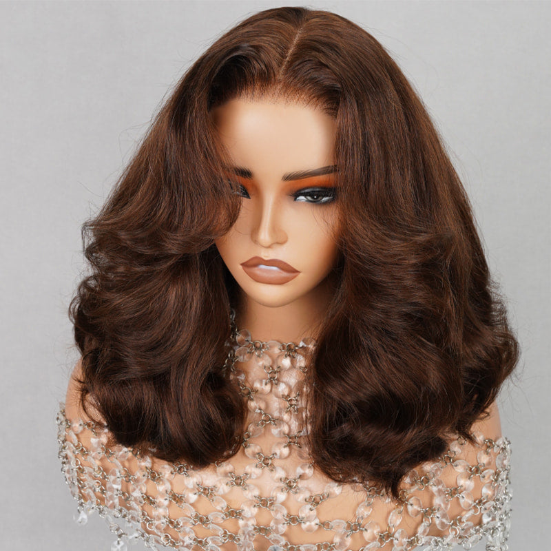 {Super Sale} Megalook Limited Design #4 Chocolate Brown Pre Cut Glueless 5x6 Lace Closure Bob Wig
