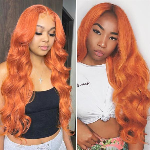 Ginger Orange 13x4 Lace frontal Wigs Ginger Human Hair Wigs 16-32inch 180% Density