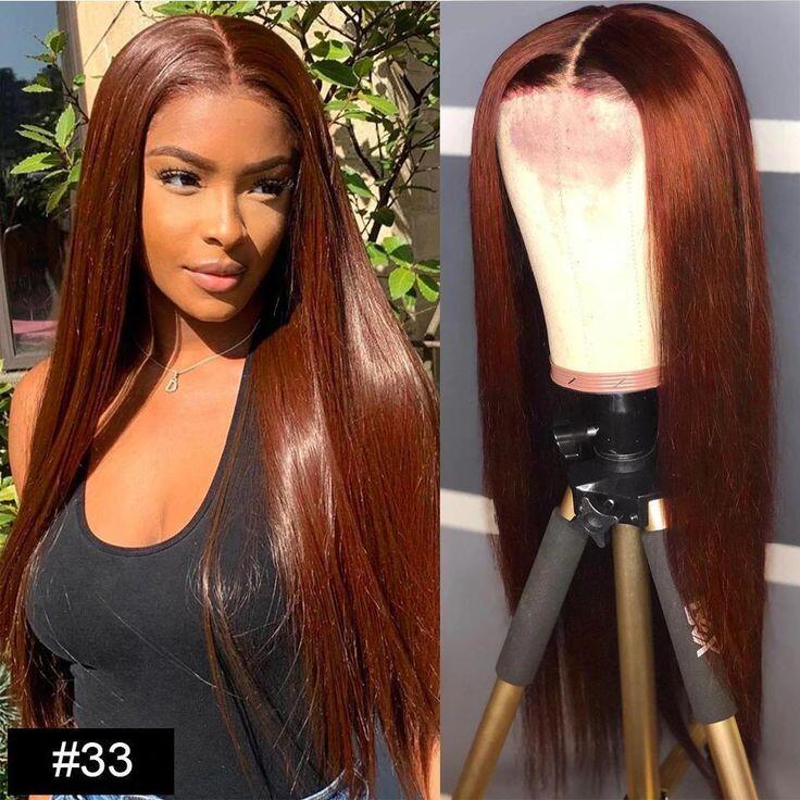 New #33 Red Brown Auburn Color Straight Human Hair Wig HD Lace 5x5/13x4 Lace Frontal Wigs