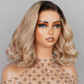(Super Deal)Ombre Ash Blonde Highlight Wig Classic Short Wavy Wig Medium Blonde #2 Dark Brown Virgin Human Hair HD 6x5 Glueless Lace Wig