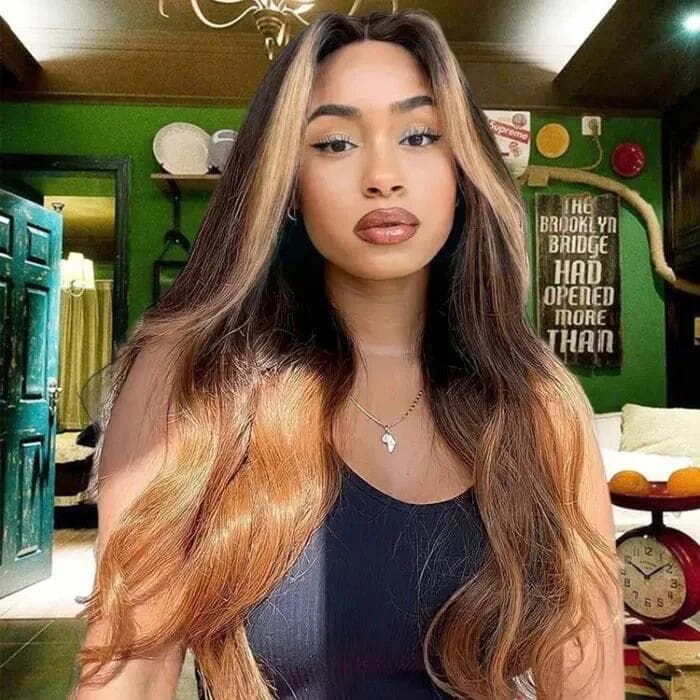 Pre Cut 6x5 Lace Closure Body Wave 13x4 HD Lace Human Hair Wigs Blonde Highlight #T1B/4/27 Three Tone Color Wig