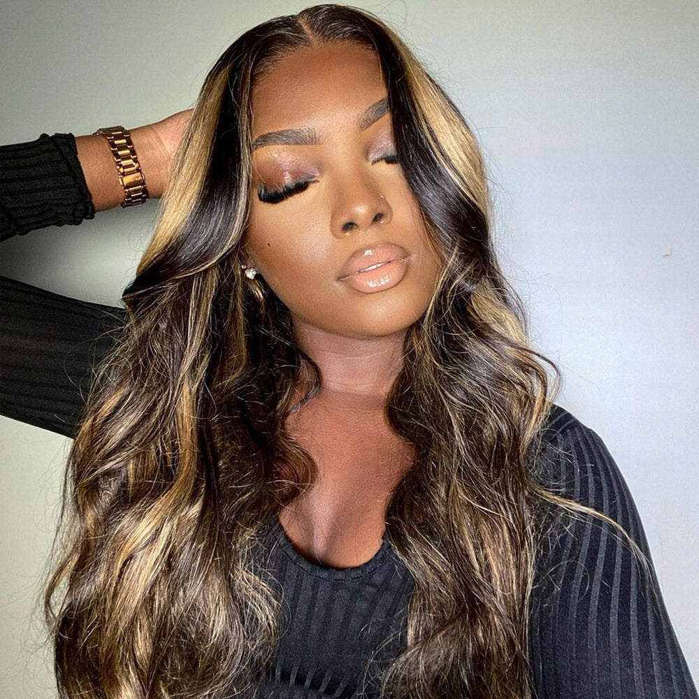 20inch-28inch Upgrade 210% Density Balayage Highlight Hair 13x4 Transparent Lace Front Human Hair Wigs