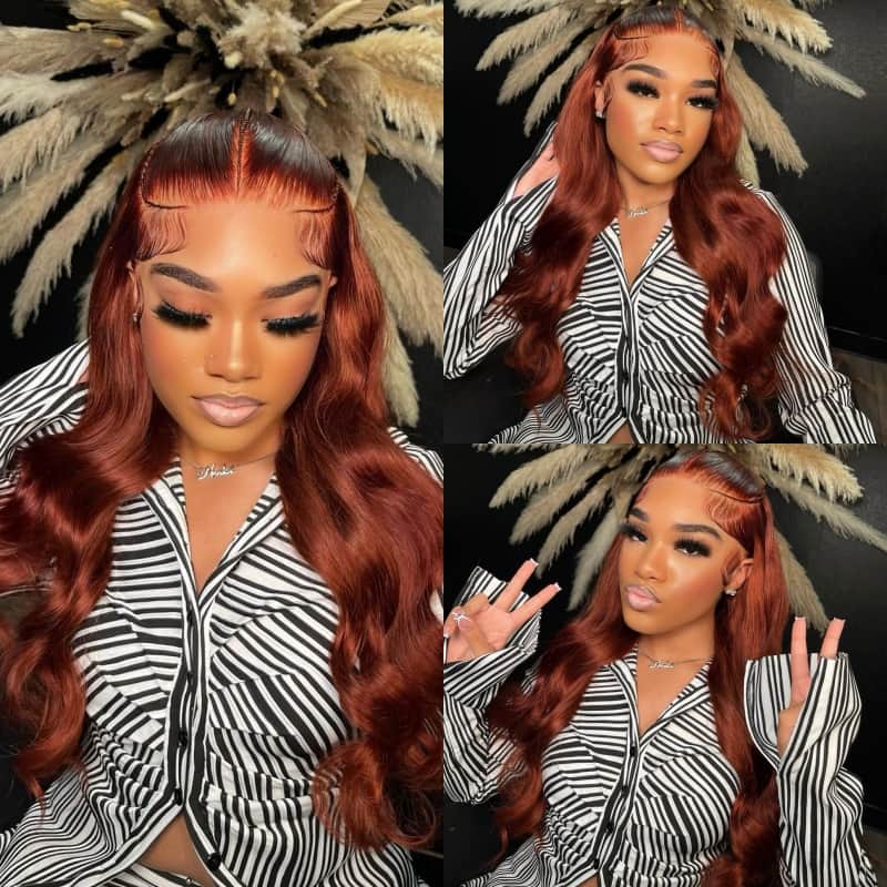 New #33 Red Brown Auburn Color Straight Human Hair Wig HD Lace 5x5/13x4 Lace Frontal Wigs