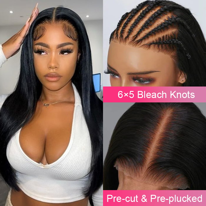 Upgrade Pre Cut 6X5 Lace Glueless Straight HD Lace Wear Go Closure Wig With Pre-plucked Edges Vietnamese Hair