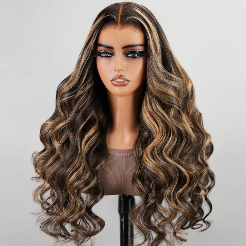 16-32inch Balayage Highlight Hair 13x4 Transparent Lace Front Human Hair Wigs Pre Plucked Honey Blonde Brown Wigs With Baby Hair
