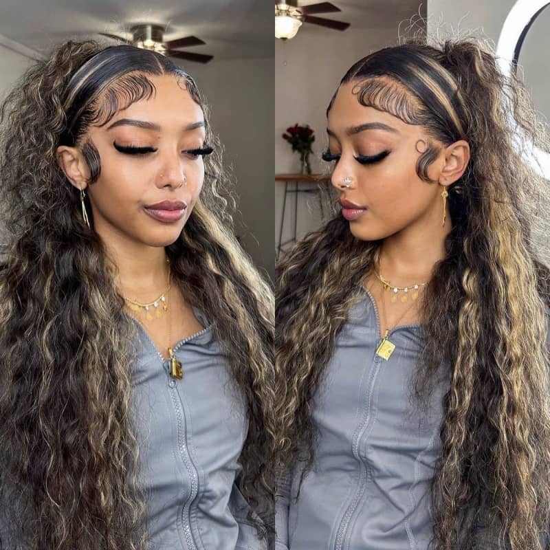 16-32inch Balayage Highlight Hair 13x4 Transparent Lace Front Human Hair Wigs Pre Plucked Honey Blonde Brown Wigs With Baby Hair