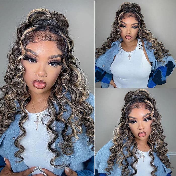16-32inch Balayage Highlight Hair 13x4 Transparent Lace Front Human Hair Wigs Pre Plucked Honey Blonde Brown Wigs With Baby Hair