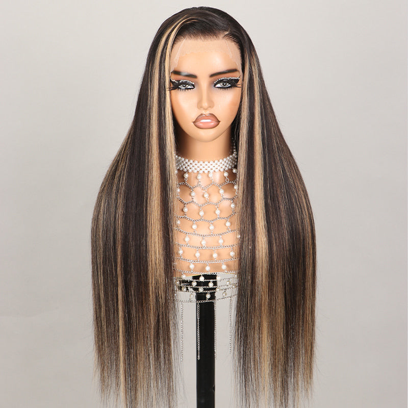 16-32inch Balayage Highlight Hair 13x4 Transparent Lace Front Human Hair Wigs Pre Plucked Honey Blonde Brown Wigs With Baby Hair