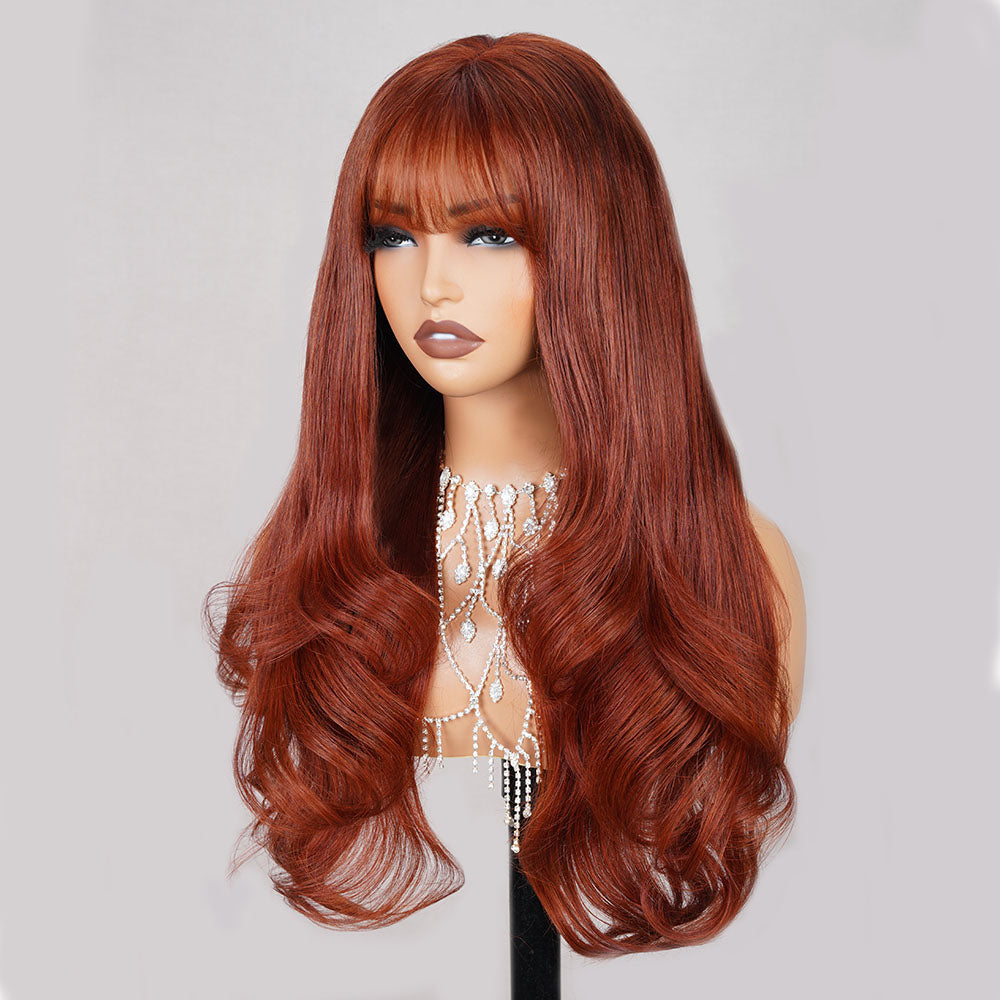 #33 Maple Reddish Brown 5x5 Closure Wig Human Hair Mermaid Wig With Bangs With HD Transparent Lace