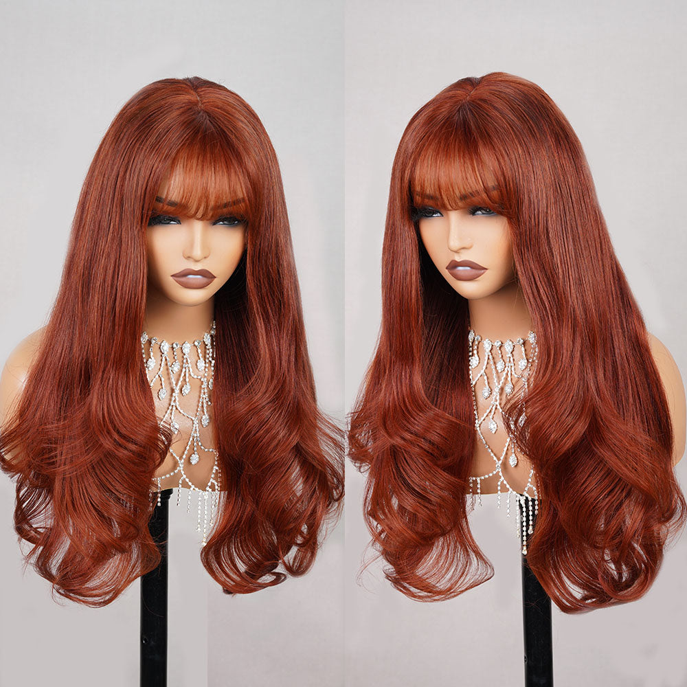 #33 Maple Reddish Brown 5x5 Closure Wig Human Hair Mermaid Wig With Bangs With HD Transparent Lace