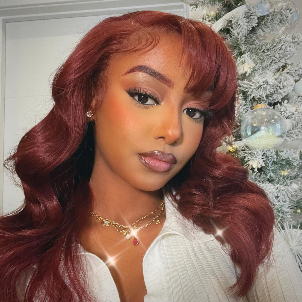 New #33 Red Brown Auburn Color Straight Human Hair Wig HD Lace 5x5/13x4 Lace Frontal Wigs