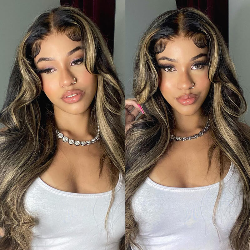 16-32inch Balayage Highlight Hair 13x4 Transparent Lace Front Human Hair Wigs Pre Plucked Honey Blonde Brown Wigs With Baby Hair