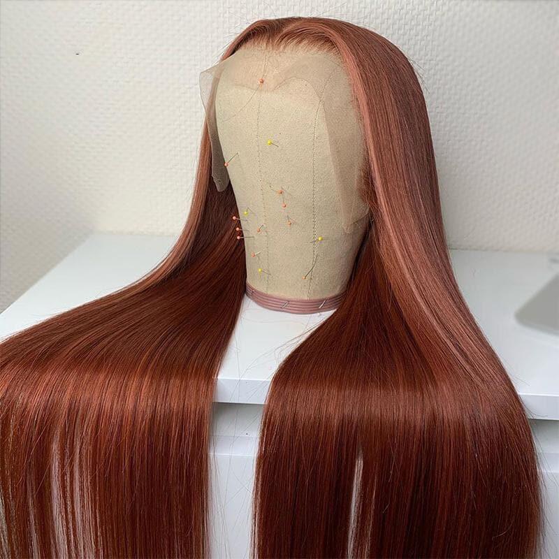New #33 Red Brown Auburn Color Straight Human Hair Wig HD Lace 5x5/13x4 Lace Frontal Wigs