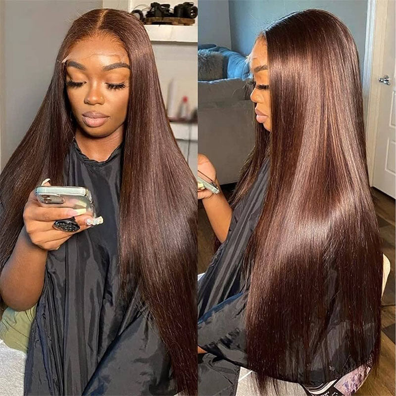 (Super Sale) Megalook 13x4 5x5 6x5 Pre Cut Transparent Chocolate Lace Closure Wigs #4 Dark Brown Color Human Hair Wigs