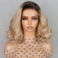 (Super Deal)Ombre Ash Blonde Highlight Wig Classic Short Wavy Wig Medium Blonde #2 Dark Brown Virgin Human Hair HD 6x5 Glueless Lace Wig