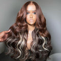 Perfectly Blend Multi-dimensional Highlights Color 13x4 HD Lace Frontal Face-framing Body Wave 100% Human Wig