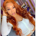 Ginger Orange 13x4 Lace frontal Wigs Ginger Human Hair Wigs 16-32inch 180% Density