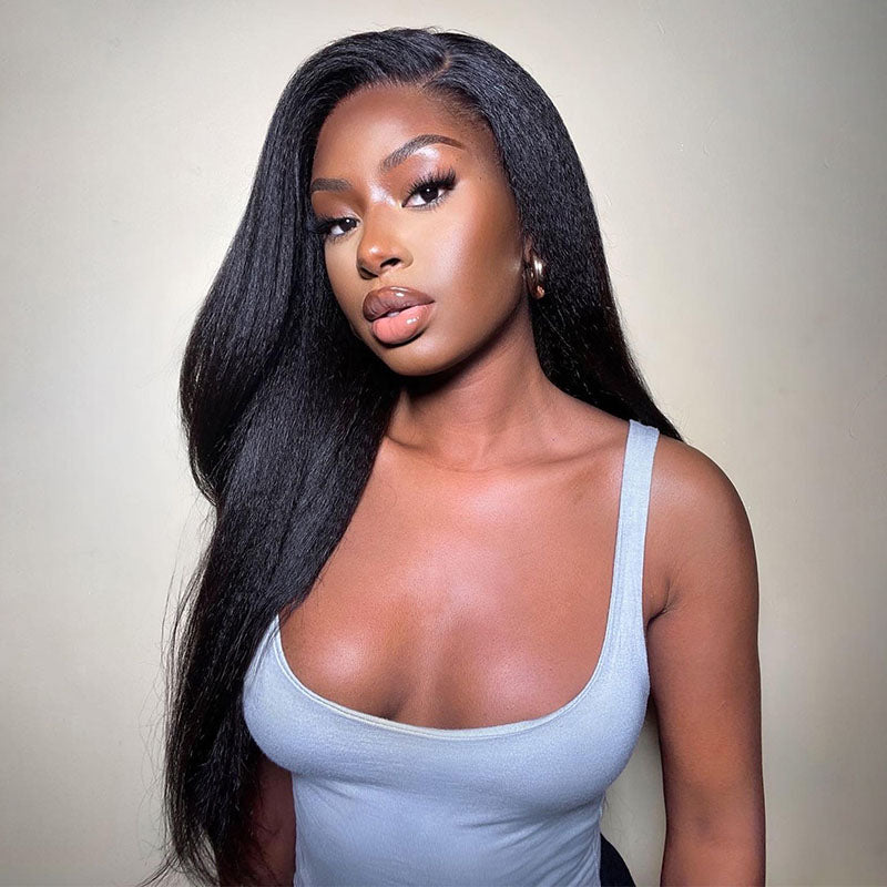 Yaki Straight 13x4 Crystal Lace Frontal Wigs Upgrade HD lace Pre Plucked Natural Hairline
